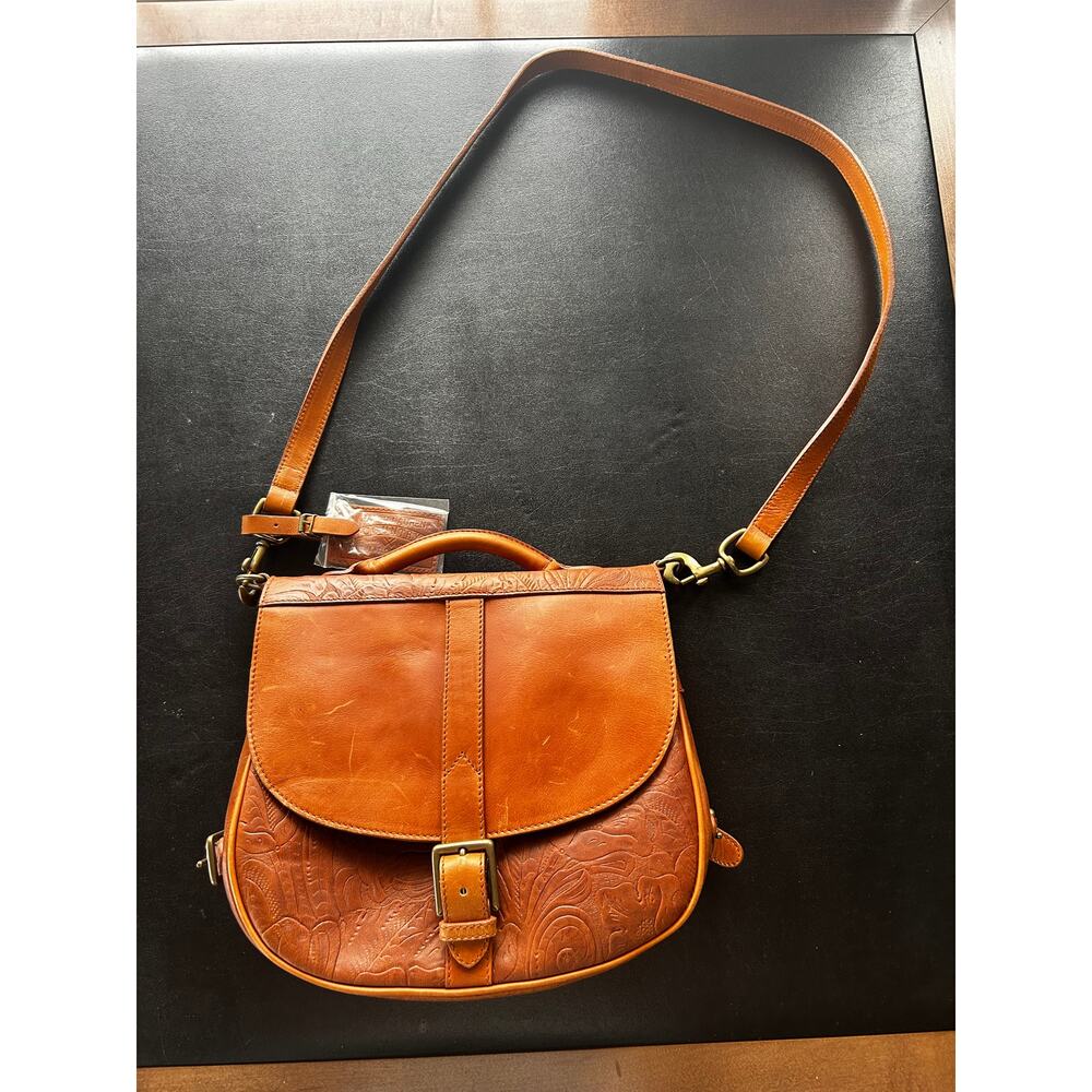 Vintage Ralph Lauren Country Tooled Leather Saddle Bag Floral Crossbody Purse